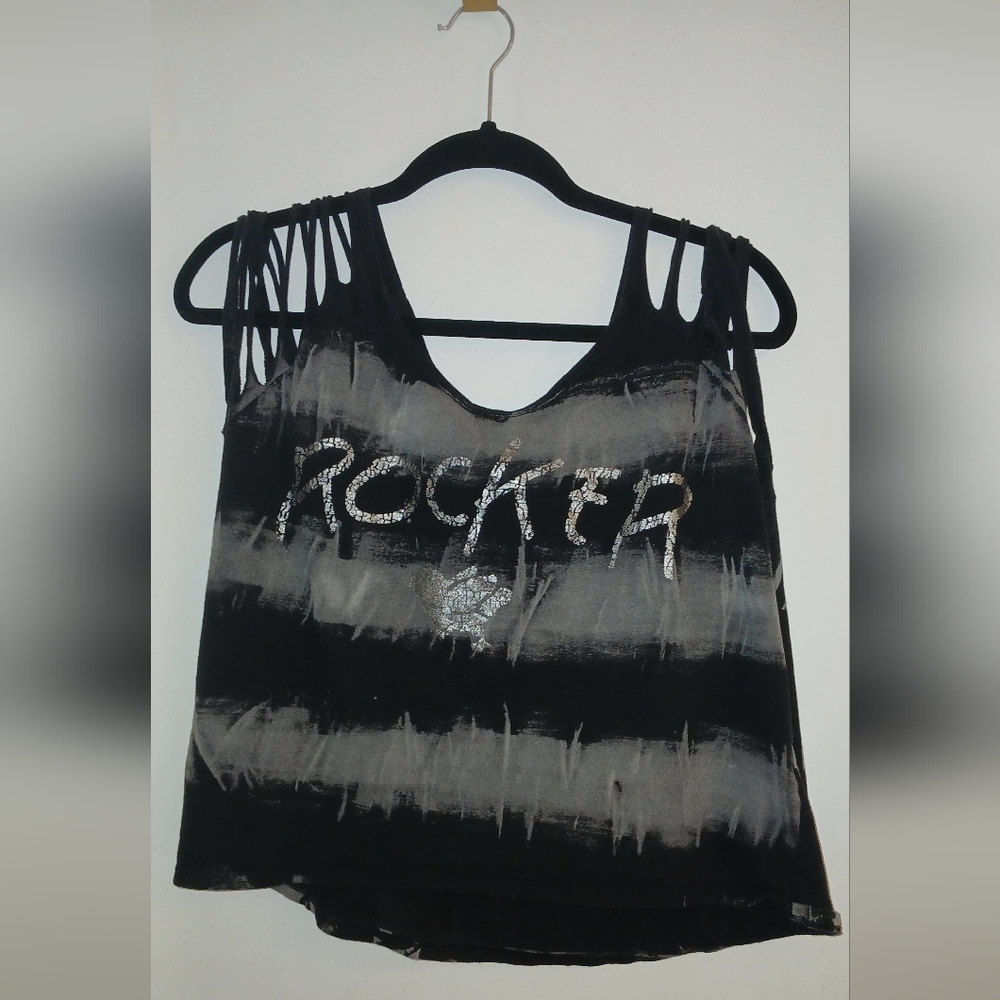 Betsey Johnson Black Graphic "Rocker Chick" shirt CropTop